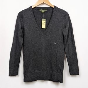 NWT Eddie Bauer Sweater V-Neck Cotton Cashmere Gray Classic Neutral Preppy XS